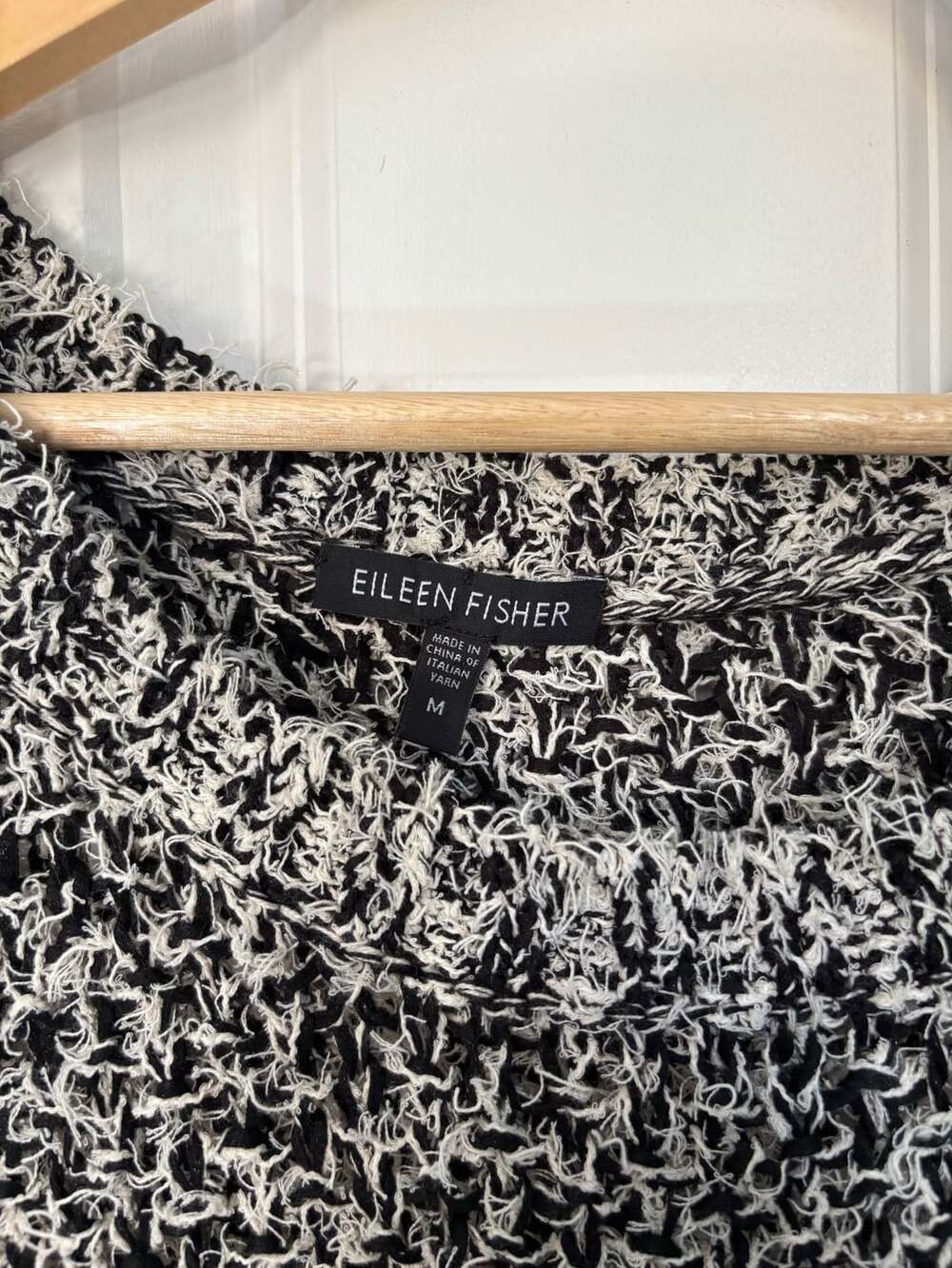 Eileen Fisher Salt & Pepper Boucle Split Back Top Medium - Picture 8 of 11